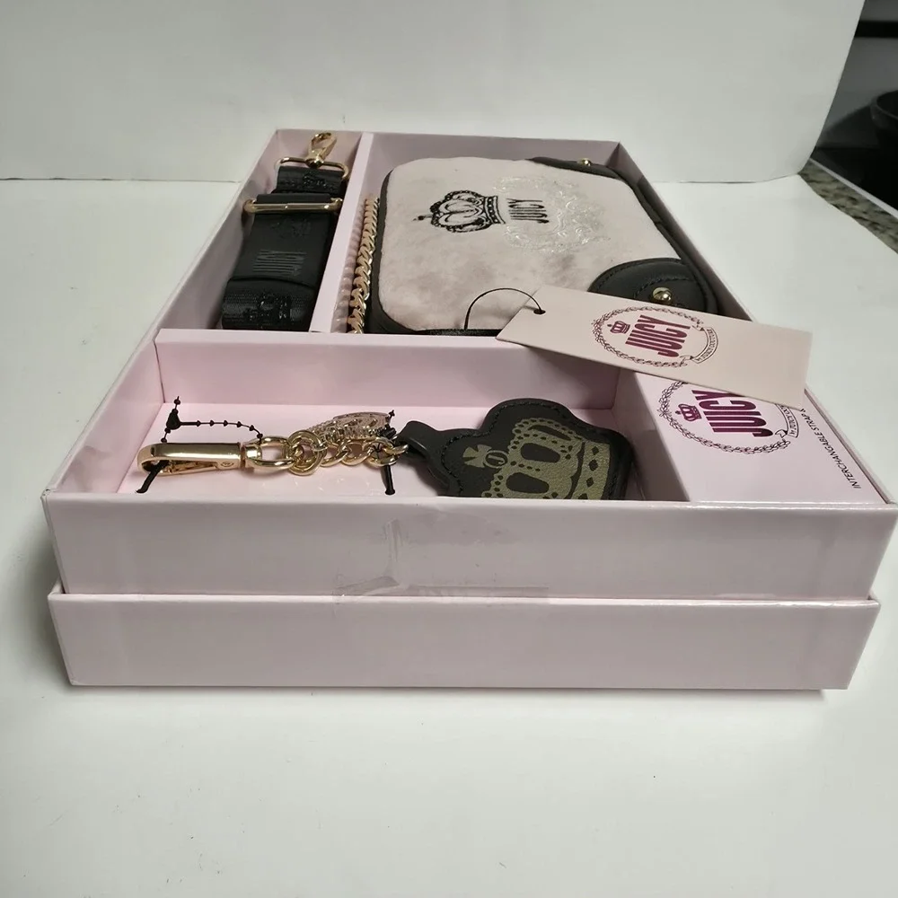 New Juicy Couture Heritage Crossbody W/ Strap & Card Case Black Gift Set Y2K